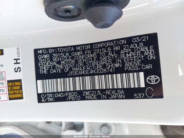 JTDEAMDE4MJ028741 Toyota Corolla Hybrid Le