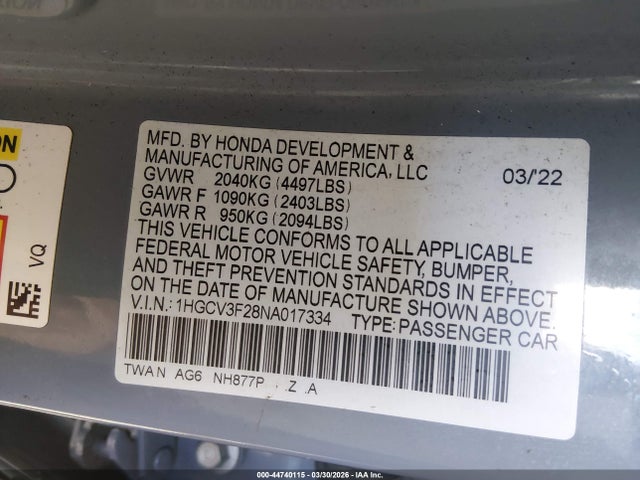 2022 HONDA ACCORD HYBRID 1HGCV3F28NA017334 Photo 8