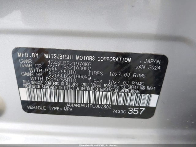 Продаж на аукціоні авто 2024 Mitsubishi Outlander Sport 2.0 Es Awc/2.0 Le Awc/2.0 Ralliart Awc/2.0 S Awc/2.0 Se Awc/2.0 Trail Edition Awc, vin: JA4ARUAU1RU007803, номер лоту: 44740128