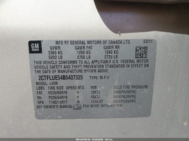 44740135 :رقم المزاد ، 2CTFLUE54B6407329 vin ، 2011 Gmc Terrain Slt-1 مزاد بيع