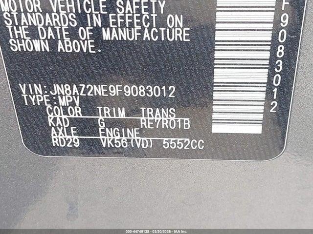 Aukcja sprzedaży 2015 Infiniti Qx80, vin: JN8AZ2NE9F9083012, numer aukcji: 44740138