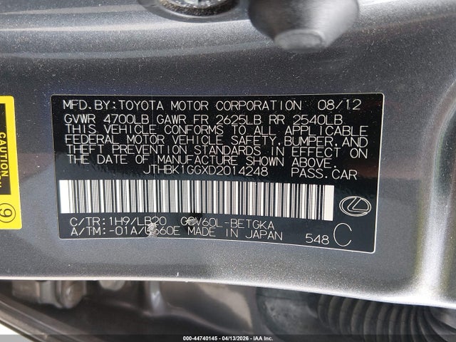 Продажа на аукционе авто 2013 Lexus Es 350, vin: JTHBK1GGXD2014248, номер лота: 44740145
