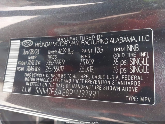 Продажа на аукционе авто 2023 Hyundai Tucson Sel, vin: 5NMJF3AE8PH292991, номер лота: 44740153