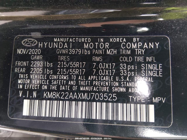 KM8K22AAXMU703525 Hyundai Kona Sel