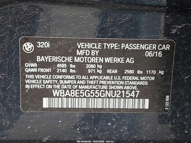 Продаж на аукціоні авто 2016 Bmw 320i Xdrive, vin: WBA8E5G55GNU21547, номер лоту: 44740162