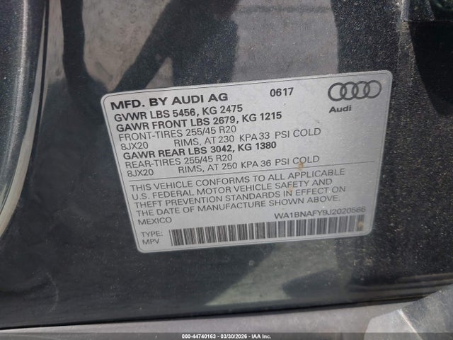 2018 Audi Q5 2.0t Premium მანქანა იყიდება აუქციონზე, vin: WA1BNAFY9J2020566, აუქციონის ნომერი: 44740163