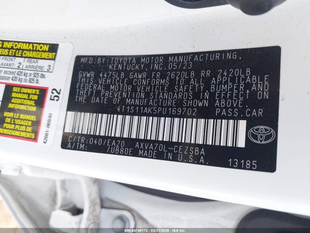 Продажа на аукционе авто 2023 Toyota Camry Se, vin: 4T1S11AK5PU169702, номер лота: 44740173