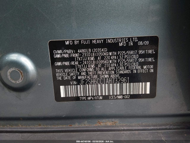 44740196 :رقم المزاد ، JF2SH6CC1AH732961 vin ، 2010 Subaru Forester 2.5x Premium مزاد بيع
