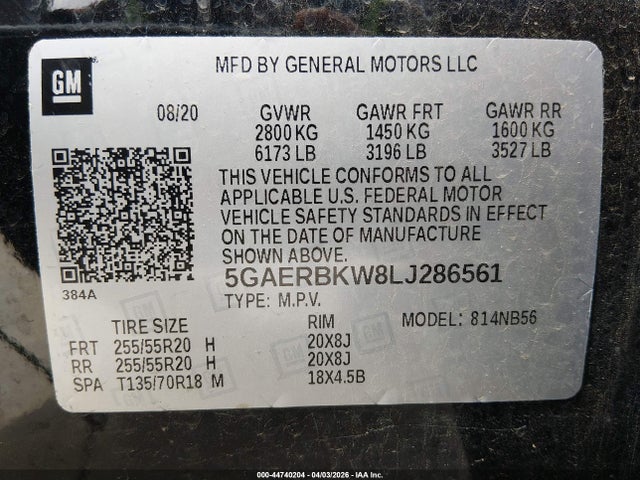 Aukcja sprzedaży 2020 Buick Enclave Fwd Essence, vin: 5GAERBKW8LJ286561, numer aukcji: 44740204