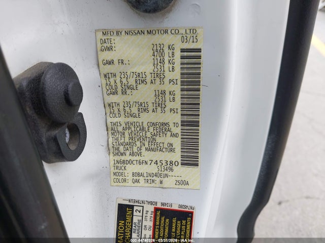 1N6BD0CT6FN745380 Nissan FRONTIER S