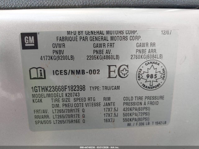 Aukcja sprzedaży 2008 Gmc Sierra 2500hd Sle1/sle2/slt/work Truck, vin: 1GTHK23668F182398, numer aukcji: 44740238