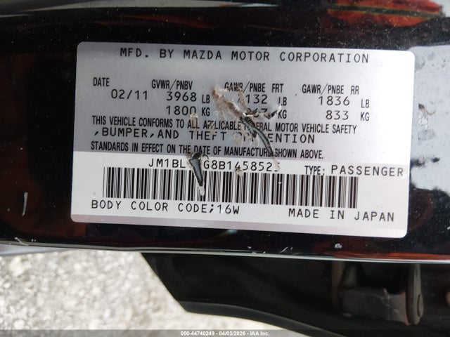 2011 Mazda Mazda3 I Sport მანქანა იყიდება აუქციონზე, vin: JM1BL1UG8B1458525, აუქციონის ნომერი: 44740249