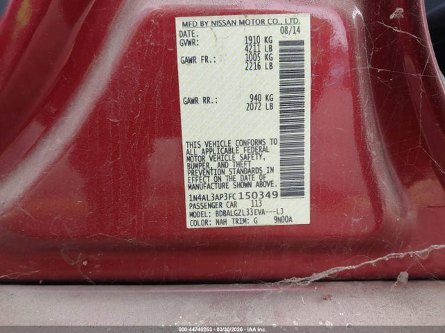 Nissan Altima 2.5 S 2015 1N4AL3AP3FC150349 Image 9