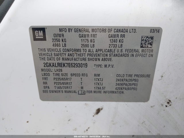 2014 Gmc Terrain Sle-2 მანქანა იყიდება აუქციონზე, vin: 2GKALREK7E6293019, აუქციონის ნომერი: 44740278
