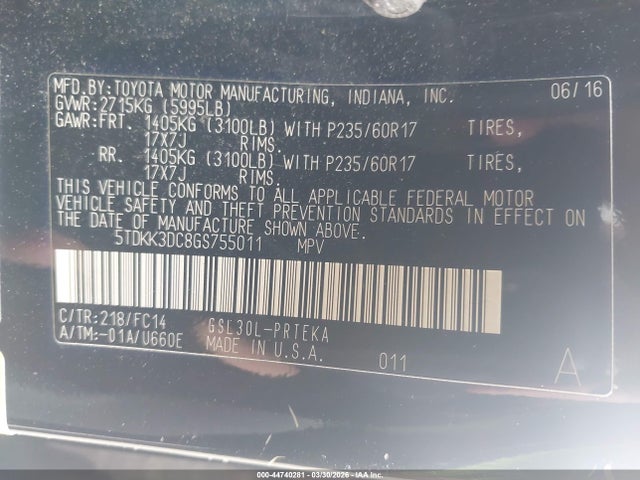 2016 TOYOTA SIENNA 5TDKK3DC8GS755011 Photo 8