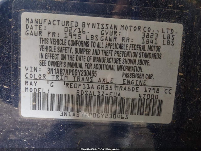 3N1AB7AP0GY230465 Nissan SENTRA SV