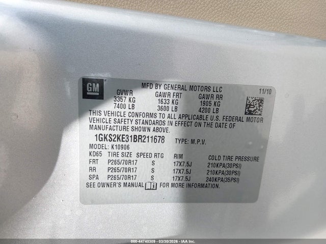 Aukcja sprzedaży 2011 Gmc Yukon Xl 1500 Slt, vin: 1GKS2KE31BR211678, numer aukcji: 44740309