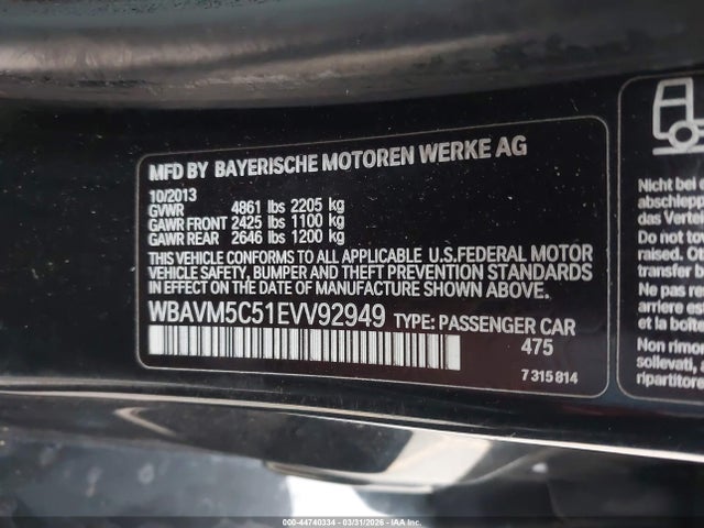 44740334 :رقم المزاد ، WBAVM5C51EVV92949 vin ، 2014 Bmw X1 Xdrive35i مزاد بيع