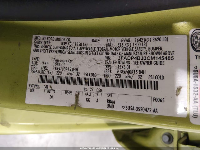 2012 FORD FIESTA 3FADP4BJ3CM145485 Photo 8