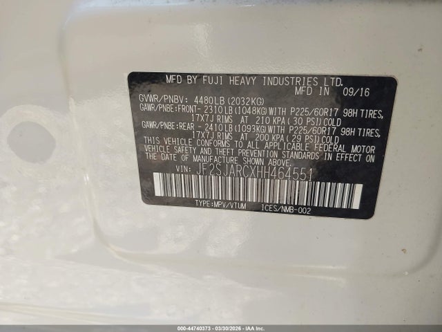 Aukcja sprzedaży 2017 Subaru Forester 2.5i Limited, vin: JF2SJARCXHH464551, numer aukcji: 44740373