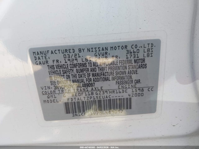 44740380 :رقم المزاد ، 3N1CP5DV7ML489097 vin ، 2021 Nissan Kicks Sr Xtronic Cvt مزاد بيع