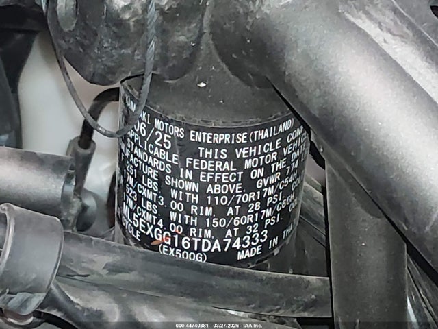 Aukcja sprzedaży 2026 Kawasaki Ex500, vin: ML5EXGG16TDA74333, numer aukcji: 44740381