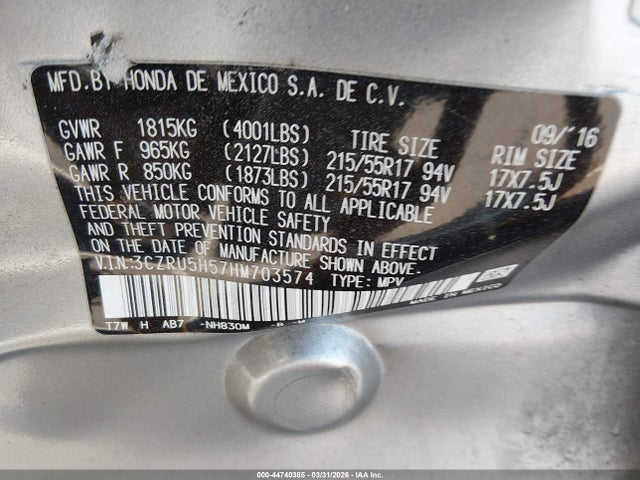 Продаж на аукціоні авто 2017 Honda Hr-v Ex, vin: 3CZRU5H57HM703574, номер лоту: 44740385