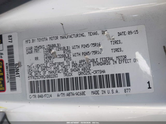 5TFRZ5CN9GX002283 Toyota Tacoma Sr5 V6