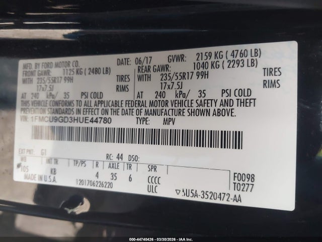 Ford ESCAPE SE 2017 1FMCU9GD3HUE44780 Image 9