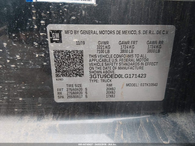 3GTU9DED0LG171423 GMC Sierra 1500 4wd Short Box Slt