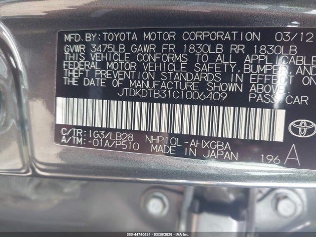 2012 TOYOTA PRIUS C JTDKDTB31C1006409 Photo 8