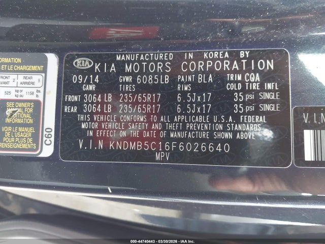 KIA SEDONA LX 2015 KNDMB5C16F6026640 Image 9
