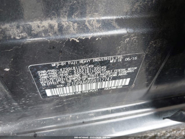 2016 Subaru Impreza 2.0i მანქანა იყიდება აუქციონზე, vin: JF1GPAA66G8312747, აუქციონის ნომერი: 44740445