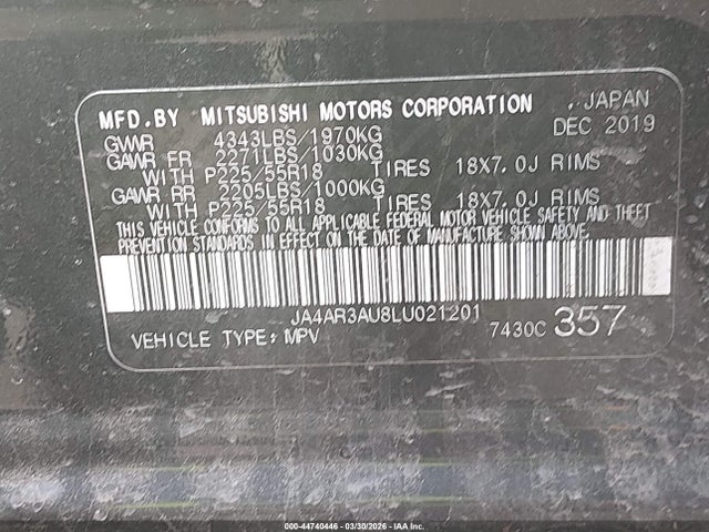 2020 Mitsubishi Outlander Sport 2.0 Se Awc მანქანა იყიდება აუქციონზე, vin: JA4AR3AU8LU021201, აუქციონის ნომერი: 44740446