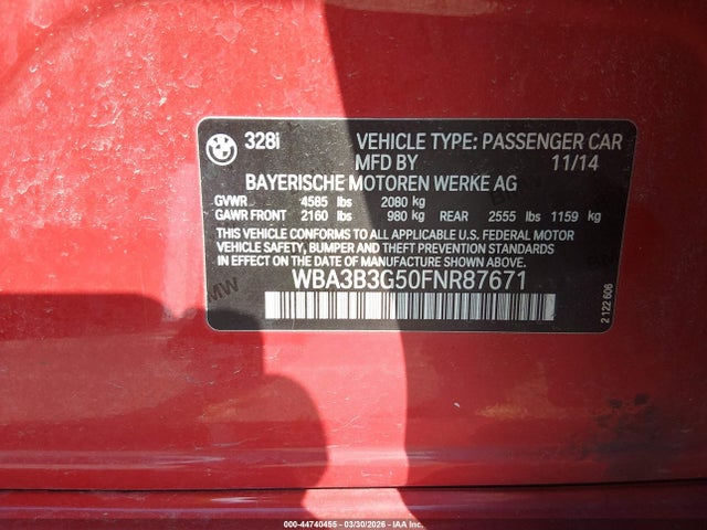 Продаж на аукціоні авто 2015 Bmw 328i Xdrive, vin: WBA3B3G50FNR87671, номер лоту: 44740455
