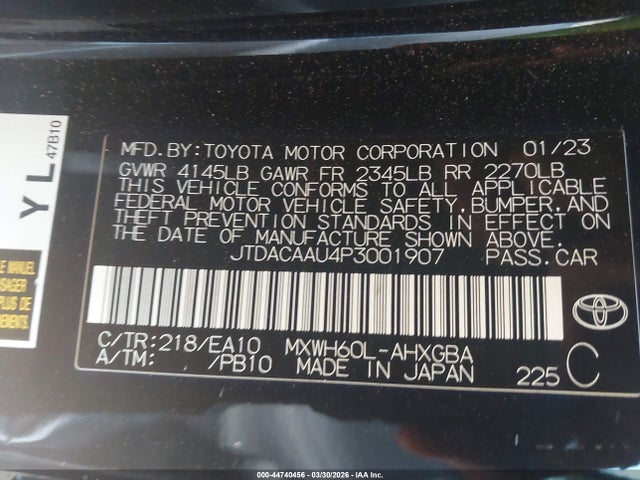 44740456 :رقم المزاد ، JTDACAAU4P3001907 vin ، 2023 Toyota Prius Xle مزاد بيع