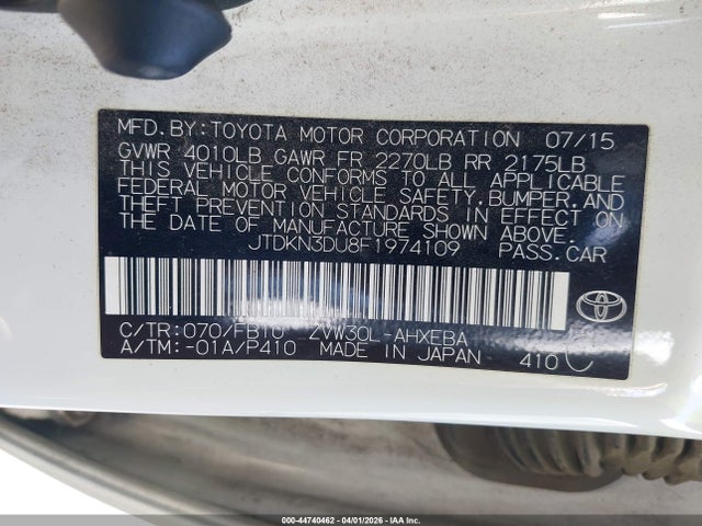 JTDKN3DU8F1974109 Toyota Prius Two
