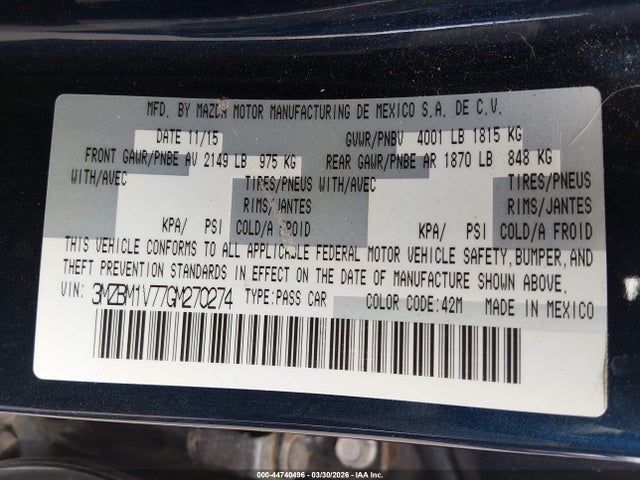 3MZBM1V77GM270274 Mazda Mazda3 I Touring