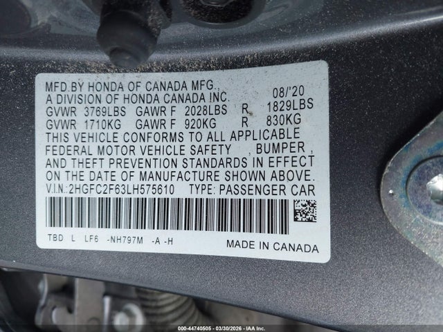 Honda Civic Lx 2020 2HGFC2F63LH575610 Image 9