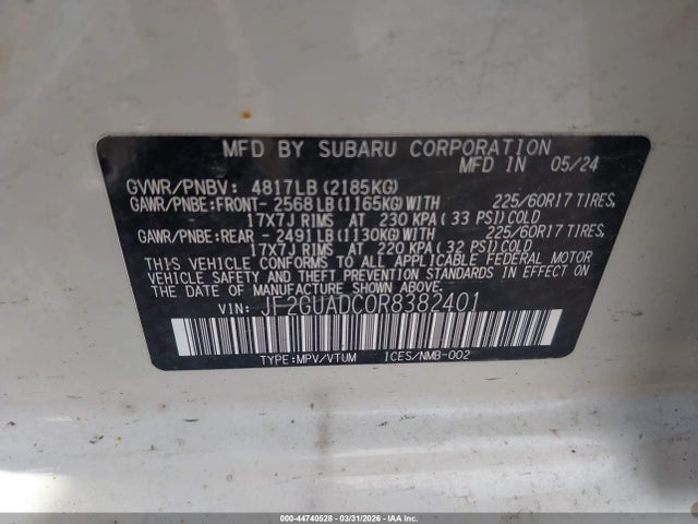 Продаж на аукціоні авто 2024 Subaru Crosstrek Premium, vin: JF2GUADC0R8382401, номер лоту: 44740528