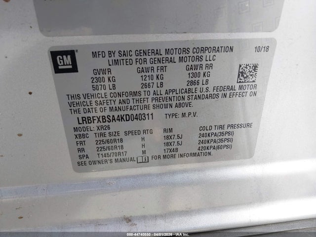 2019 Buick Envision Fwd Preferred მანქანა იყიდება აუქციონზე, vin: LRBFXBSA4KD040311, აუქციონის ნომერი: 44740550