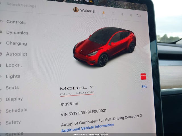 5YJYGDEF9LF009921 Tesla Model Y Long Range Dual Motor All-wheel Drive/performance Dual Motor All-wheel Drive