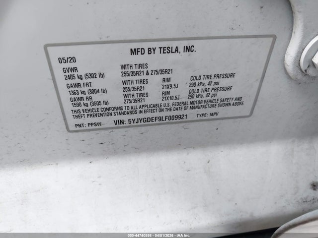 5YJYGDEF9LF009921 Tesla Model Y Long Range Dual Motor All-wheel Drive/performance Dual Motor All-wheel Drive