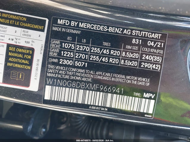 Продажа на аукционе авто 2021 Mercedes-benz Glc 300 Suv, vin: W1N0G8DBXMF966941, номер лота: 44740575