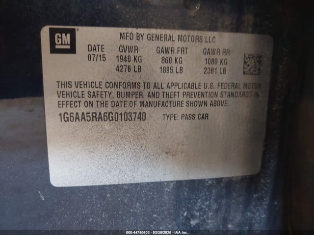Продажа на аукционе авто 2016 Cadillac Ats Standard, vin: 1G6AA5RA6G0103740, номер лота: 44740603