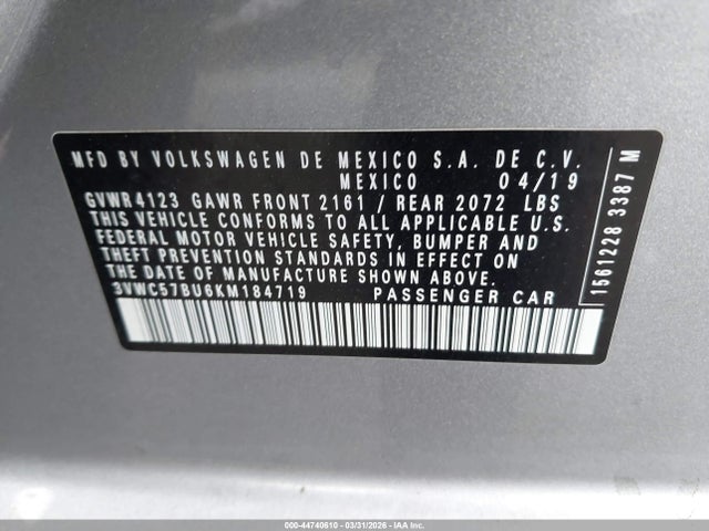 3VWC57BU6KM184719 Volkswagen Jetta 1.4t R-line/1.4t S/1.4t Se