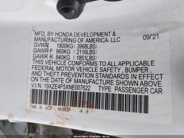 Honda INSIGHT EX 2022 19XZE4F5XNE007622 Image 9