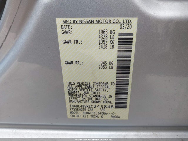 1N4BL4BVXLC245848 Nissan Altima S Fwd