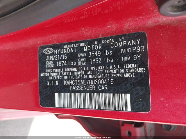 KMHCT5AE7HU300419 Hyundai ACCENT SE