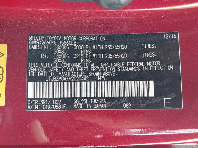 2017 LEXUS RX 350 JTJBZMCAXH2020442 Photo 8